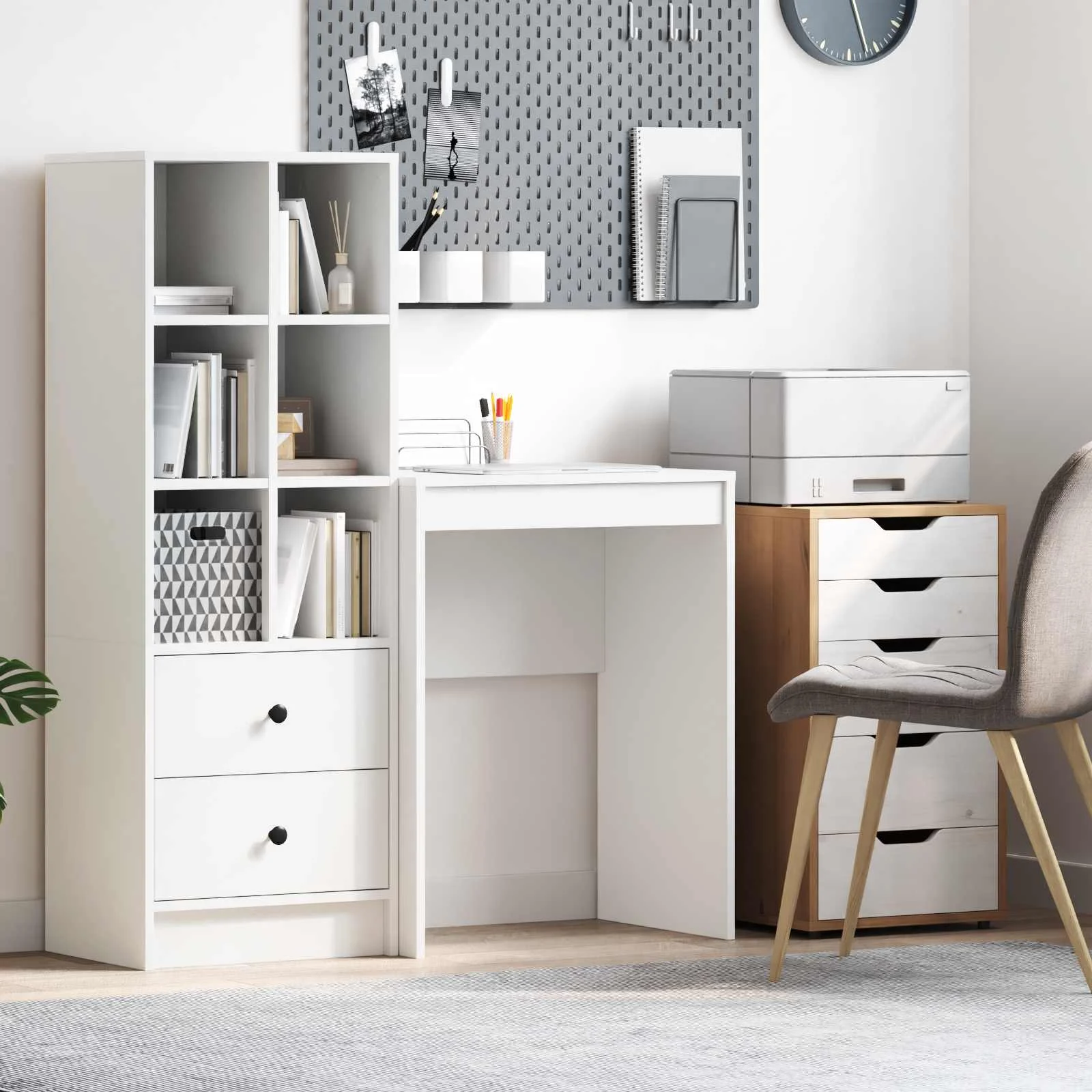 Bureau 60 x 40 x 76 cm blanc bois d'ingénierie – vue d’ensemble