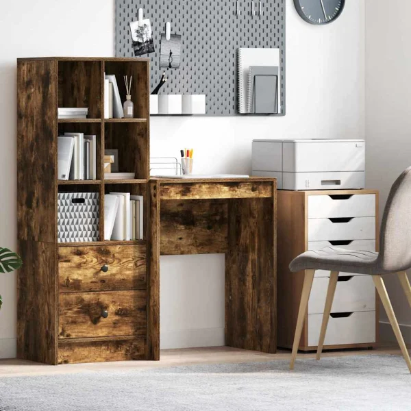 Bureau 60 x 40 x 76 cm chêne fumé bois d'ingénierie – vue d’ensemble