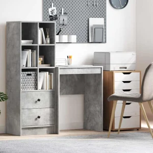 Bureau 60 x 40 x 76 cm gris béton bois d'ingénierie – vue d’ensemble