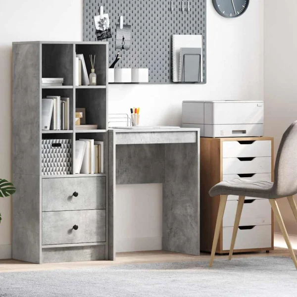 Bureau 60 x 40 x 76 cm gris béton bois d'ingénierie – vue d’ensemble