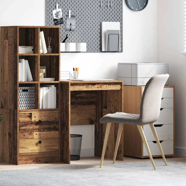 Bureau 60 x 50 x 76 cm bois ancien bois d'ingénierie – vue d’ensemble