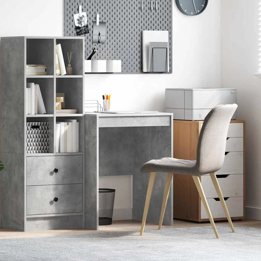 Bureau 60 x 50 x 76 cm gris béton bois d'ingénierie – vue d’ensemble