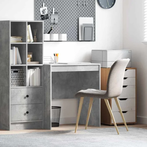 Bureau 70 x 50 x 76 cm gris béton bois d'ingénierie – vue d’ensemble
