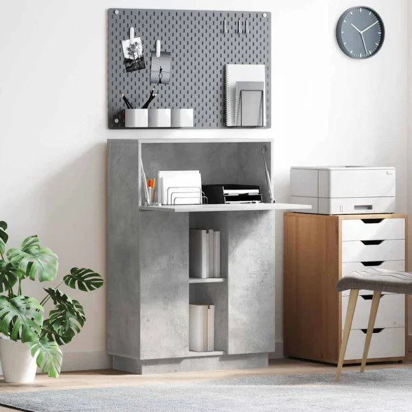 Bureau 71,5 x 31,5 x 106,5 cm gris béton bois d'ingénierie – vue d’ensemble