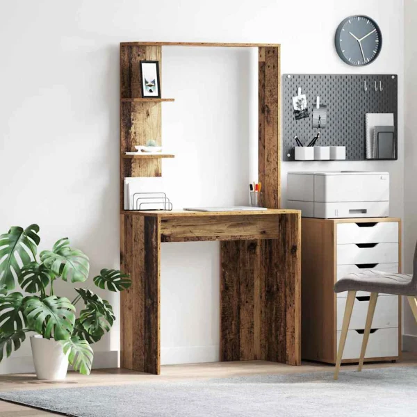 Bureau 78,5 x 37 x 154,5 cm bois ancien bois d'ingénierie – vue d’ensemble