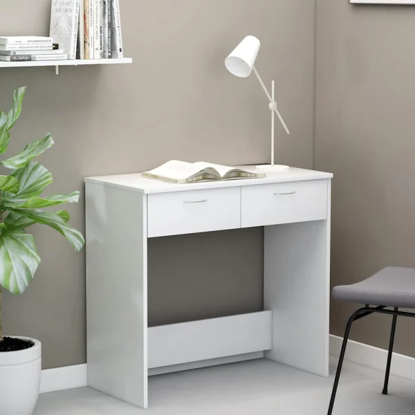 Bureau 80 x 40 x 75 cm blanc bois d'ingénierie – vue d’ensemble
