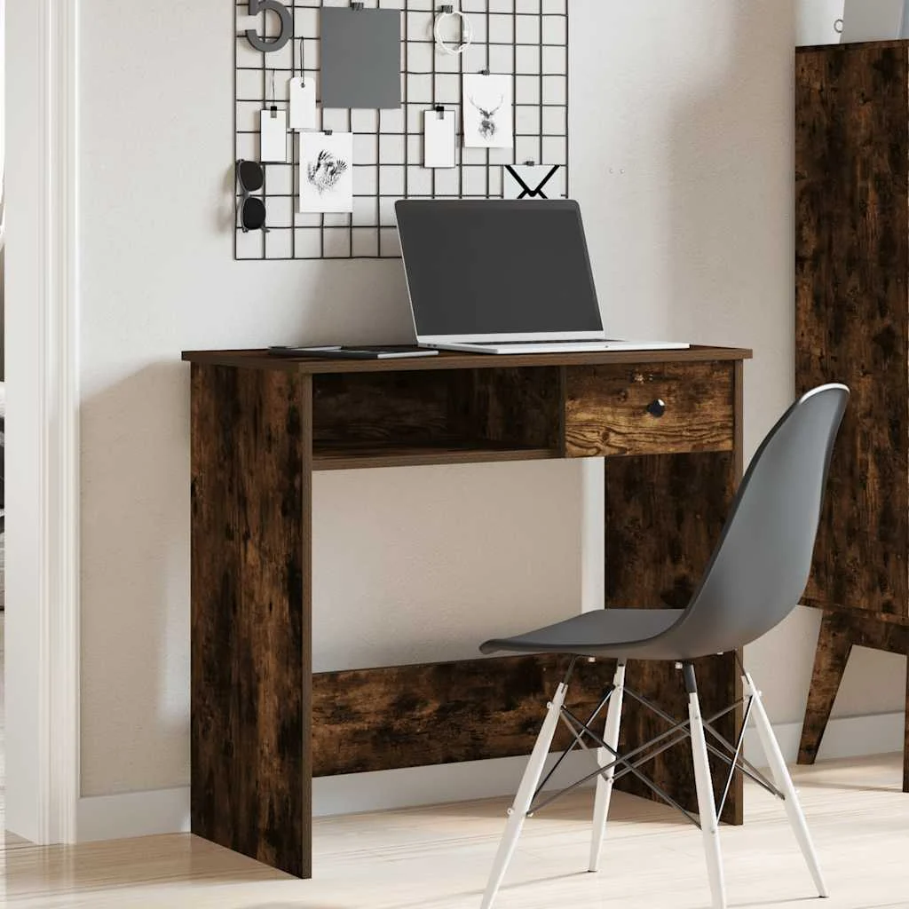 Bureau 80 x 40 x 75 cm chêne fumé bois d'ingénierie – modèle 3 – vue de détail