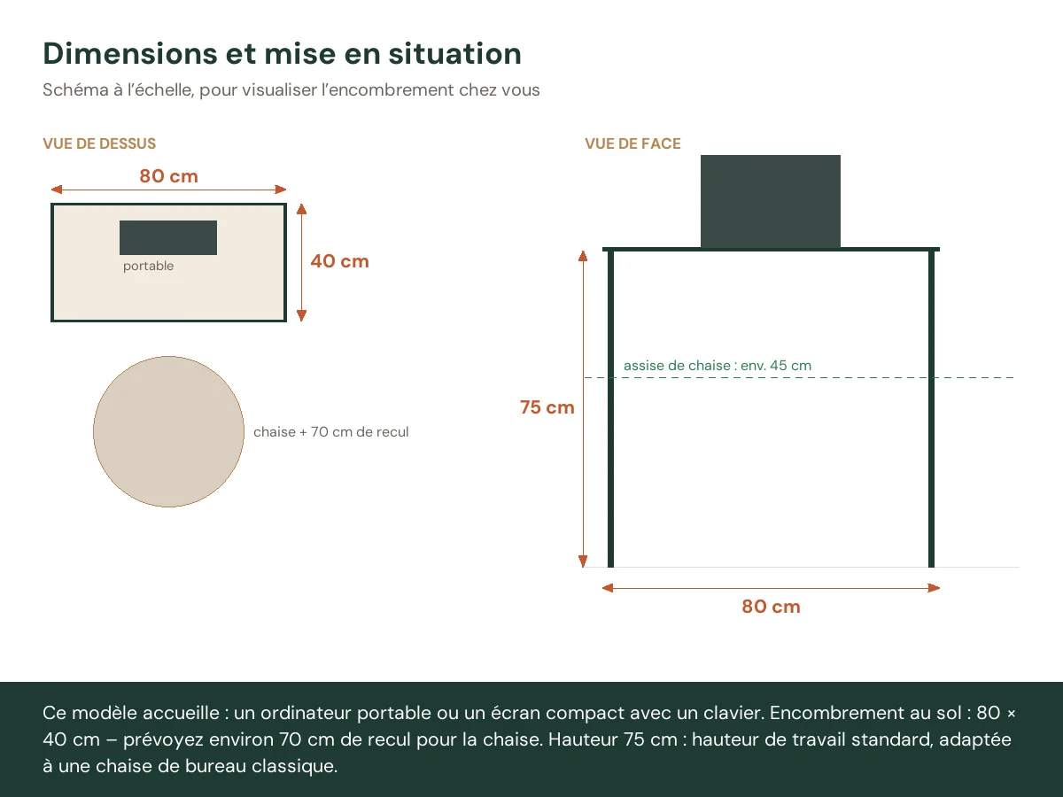 Bureau 80 x 40 x 75 cm chêne fumé bois d'ingénierie – modèle 3 – vue de face
