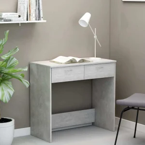 Bureau 80 x 40 x 75 cm gris béton bois d'ingénierie – vue d’ensemble