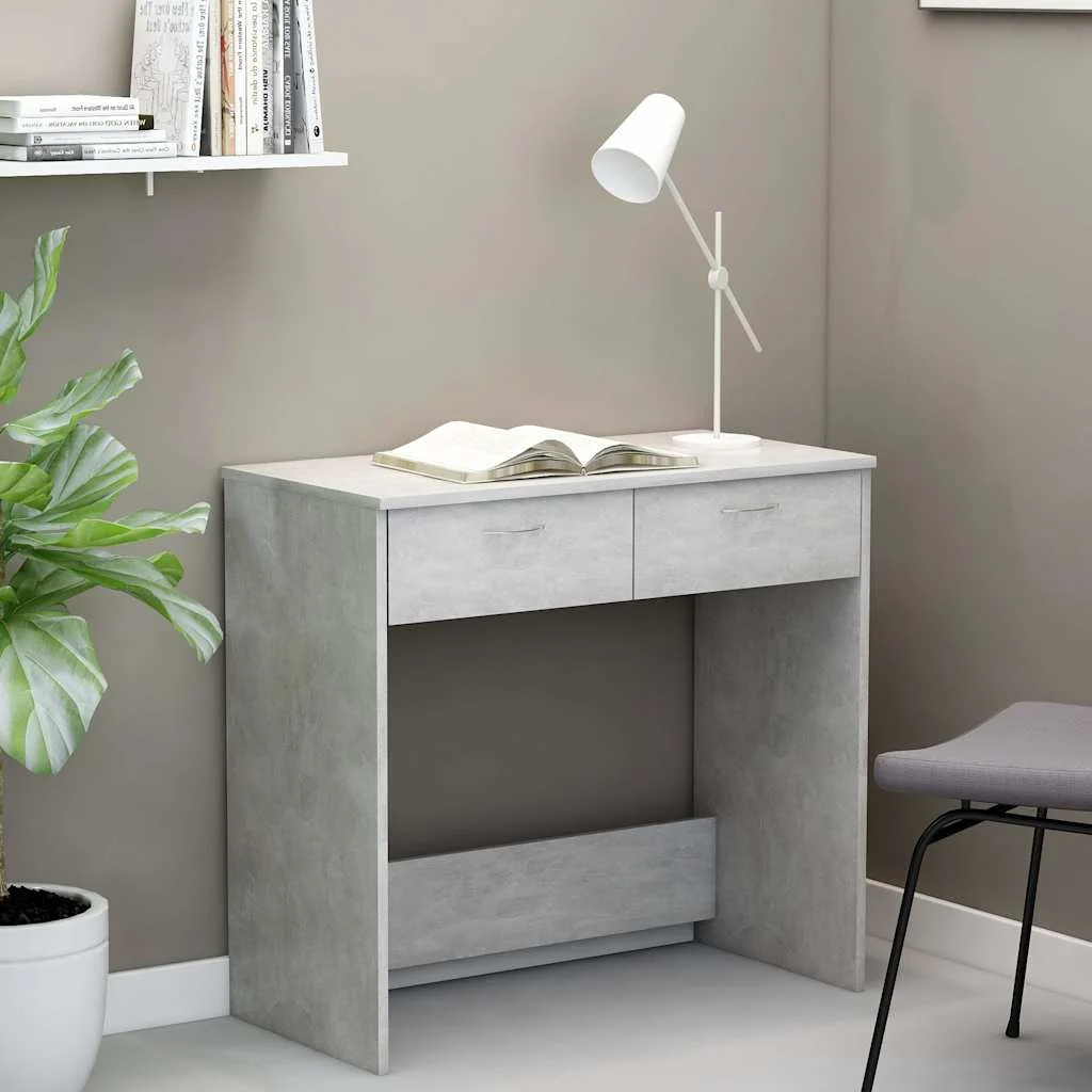 Bureau 80 x 40 x 75 cm gris béton bois d'ingénierie – vue d’ensemble