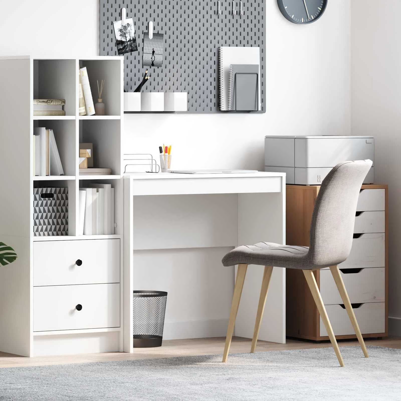Bureau 80 x 40 x 76 cm blanc bois d'ingénierie – vue d’ensemble