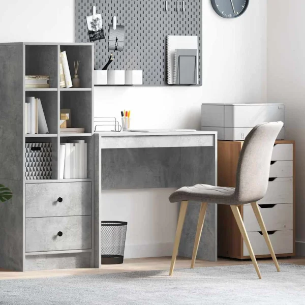 Bureau 80 x 40 x 76 cm gris béton bois d'ingénierie – vue d’ensemble