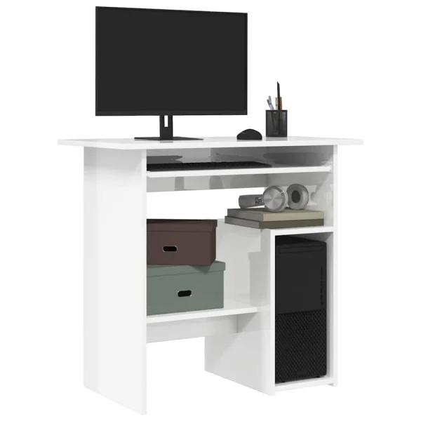 Bureau 80 x 45 x 74 cm blanc brillant bois d'ingénierie – vue d’ensemble