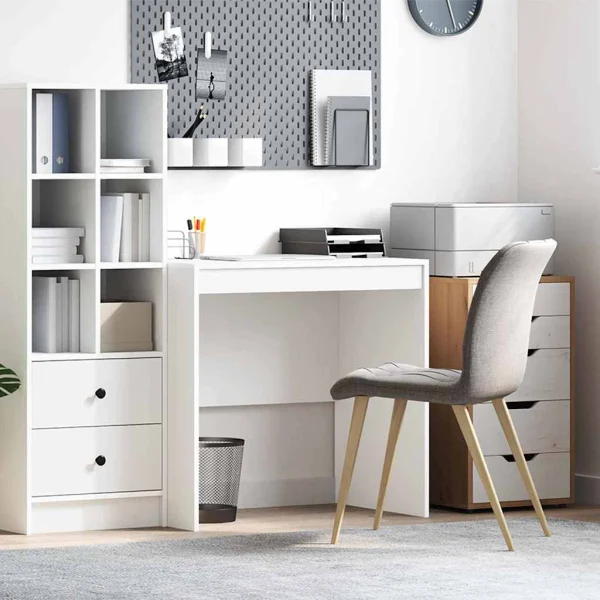 Bureau 80 x 50 x 76 cm blanc bois d'ingénierie – vue d’ensemble