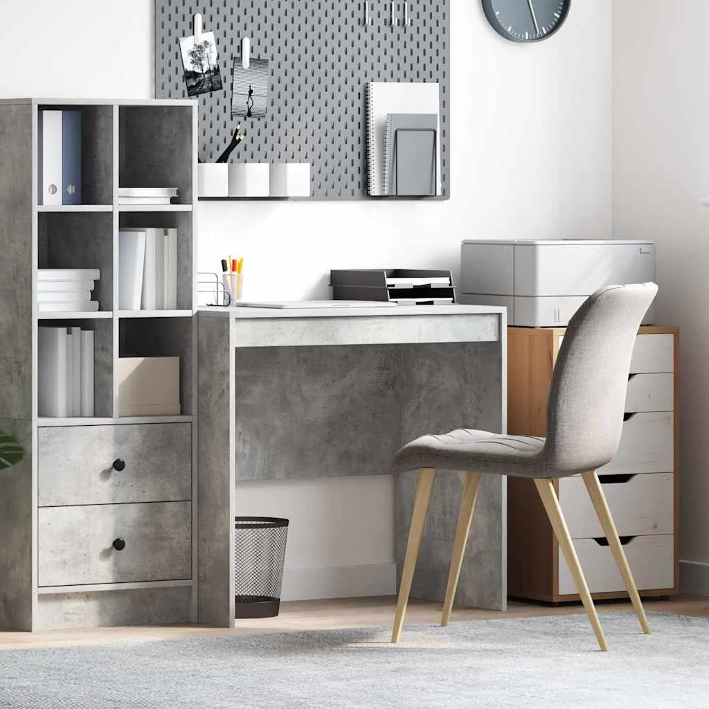 Bureau 80 x 50 x 76 cm gris béton bois d'ingénierie – vue d’ensemble