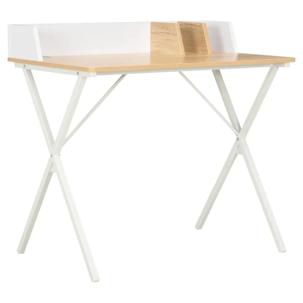Bureau 80 x 50 x 84 cm blanc et marron bois d'ingénierie – vue d’ensemble