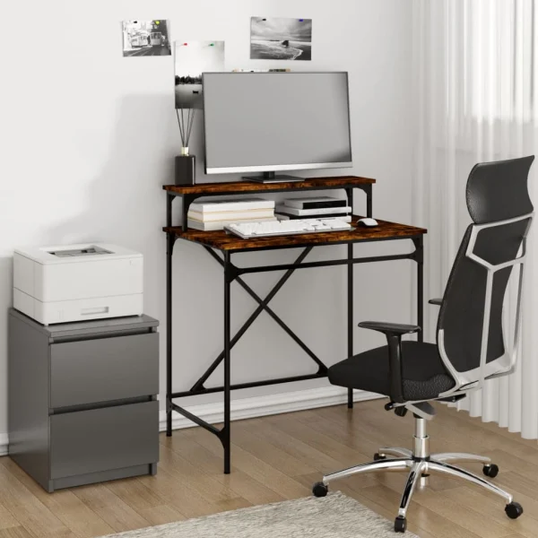 Bureau 80 x 50 x 90 cm chêne fumé bois d'ingénierie – vue d’ensemble