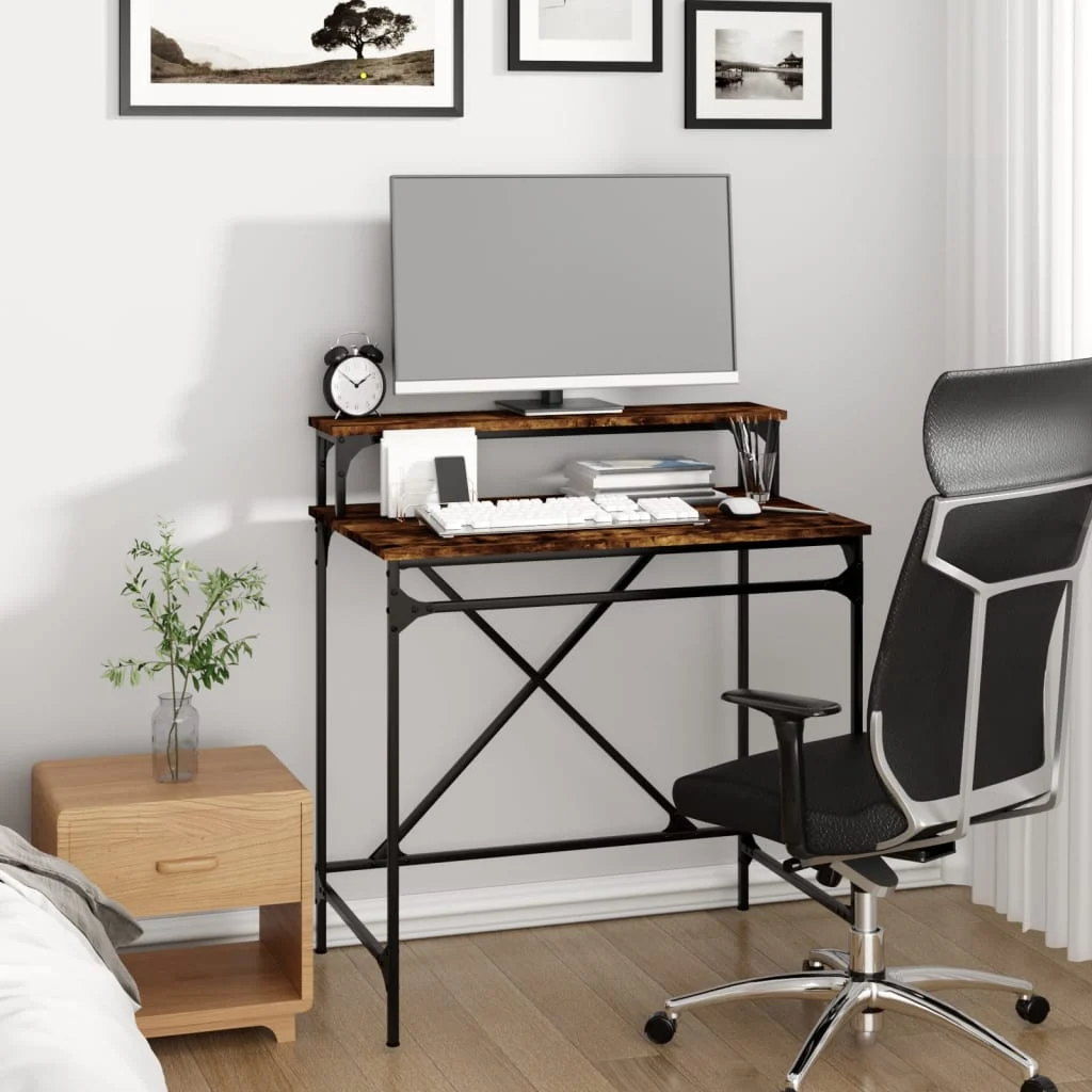 Bureau 80 x 50 x 90 cm chêne fumé bois d'ingénierie – vue de détail