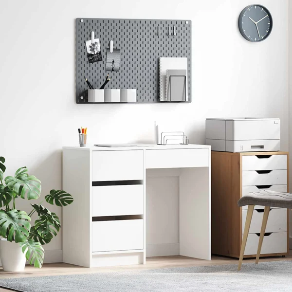 Bureau 90 x 37,5 x 75 cm blanc bois d'ingénierie – vue d’ensemble