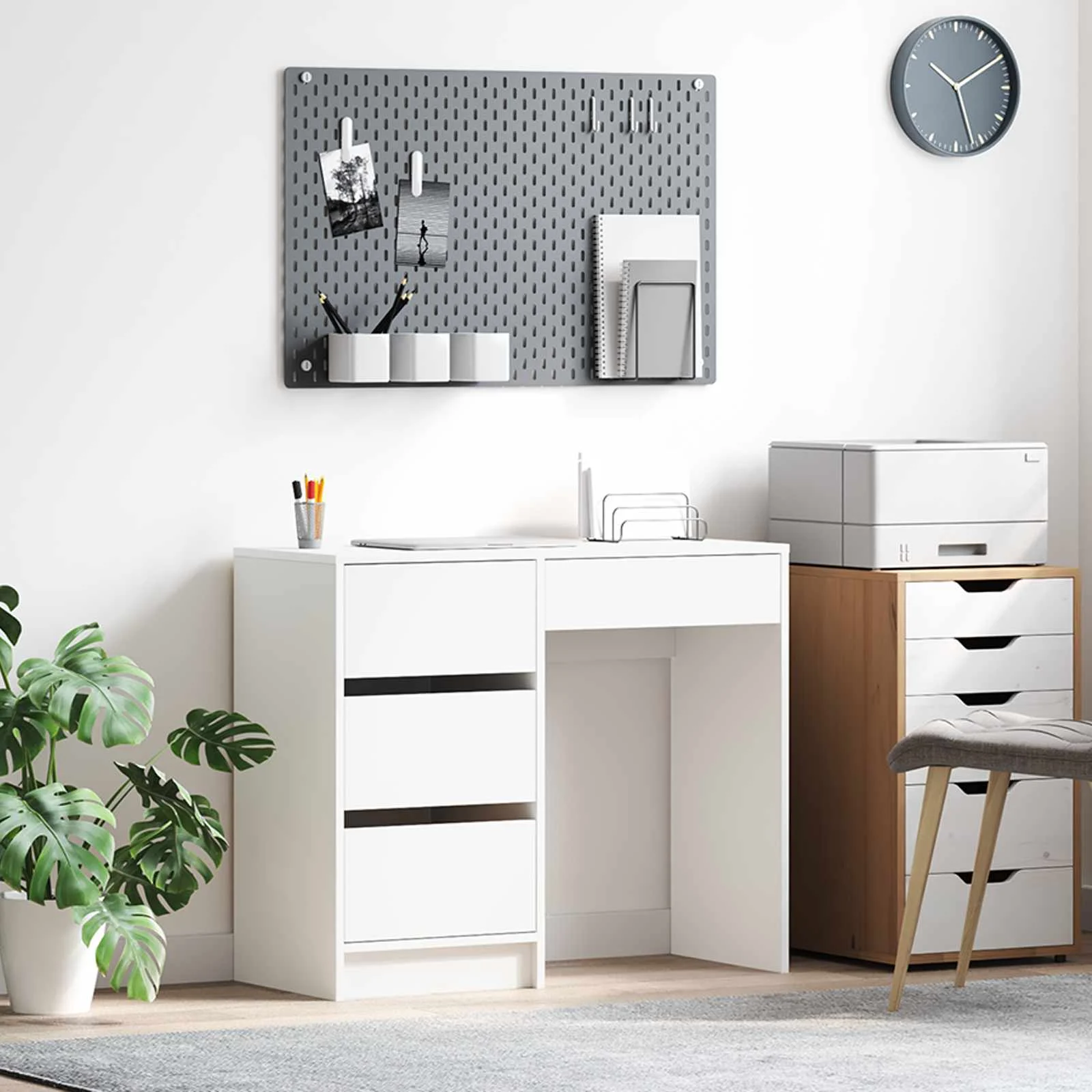 Bureau 90 x 37,5 x 75 cm blanc bois d'ingénierie – vue d’ensemble