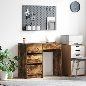 Bureau 90 x 37,5 x 75 cm chêne fumé bois d'ingénierie – vue d’ensemble