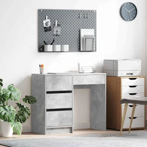 Bureau 90 x 37,5 x 75 cm gris béton bois d'ingénierie – vue d’ensemble