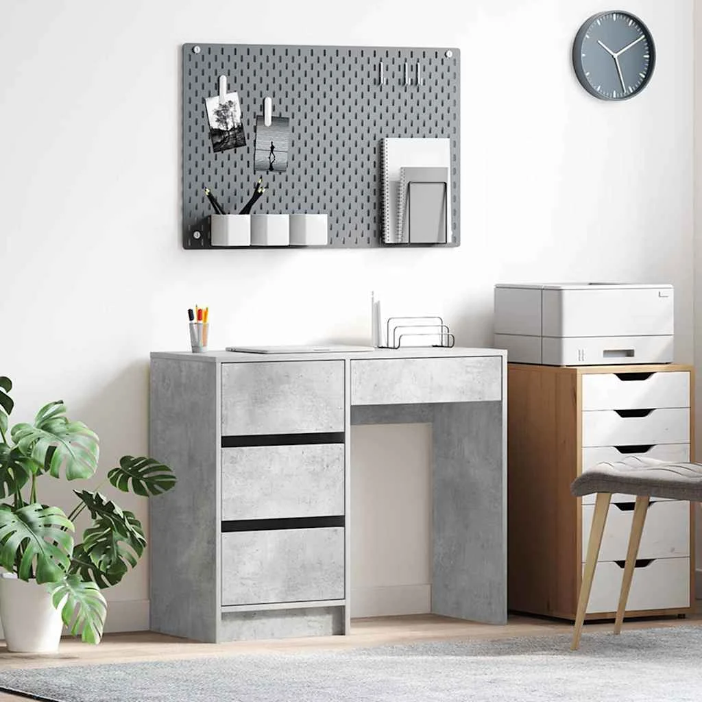 Bureau 90 x 37,5 x 75 cm gris béton bois d'ingénierie – vue d’ensemble