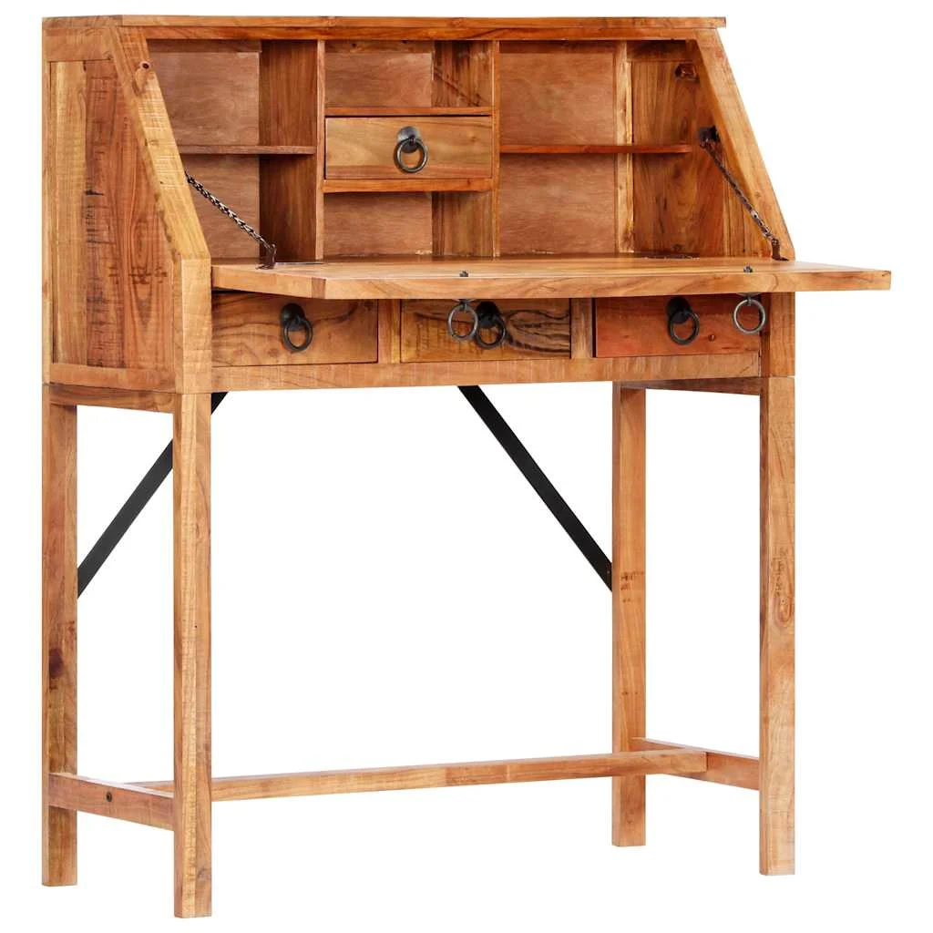 Bureau 90 x 40 x 107 cm brun bois massif d'acacia – vue de côté