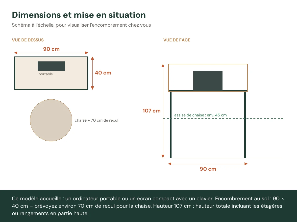 Bureau 90 x 40 x 107 cm brun bois massif d'acacia – vue de face
