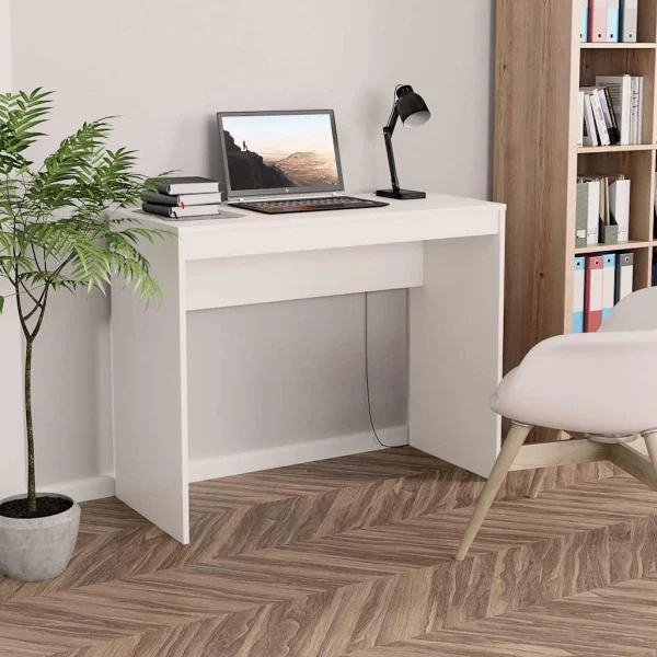 Bureau 90 x 40 x 72 cm blanc bois d'ingénierie – vue d’ensemble