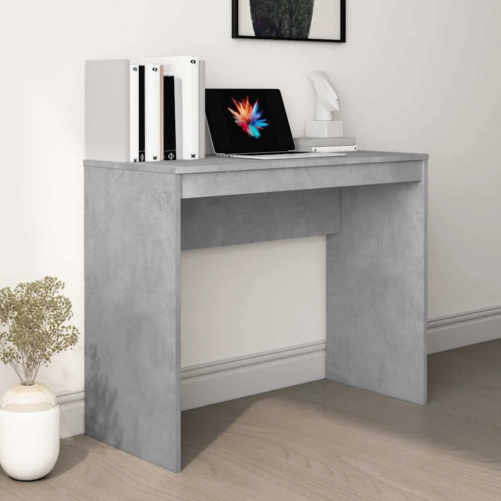 Bureau 90 x 40 x 72 cm gris béton bois d'ingénierie – vue d’ensemble