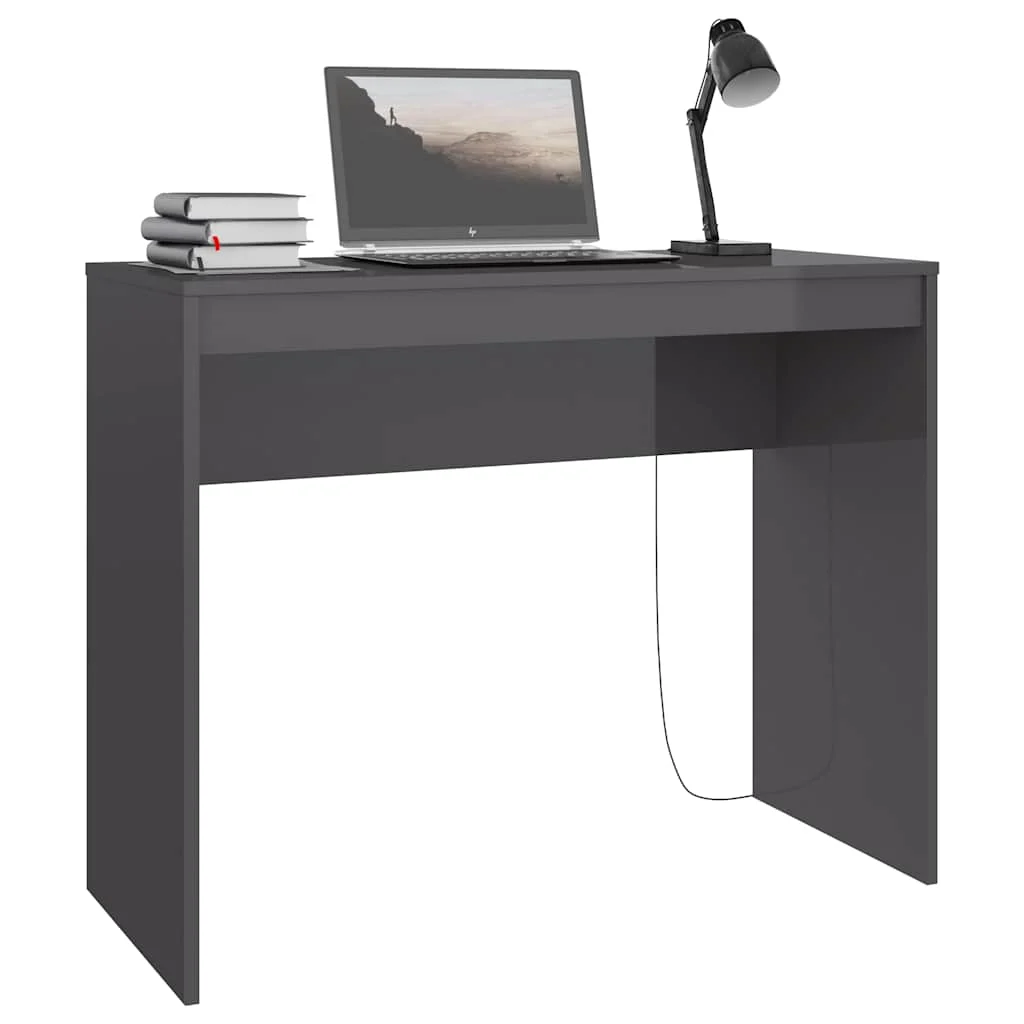 Bureau 90 x 40 x 72 cm gris brillant bois d'ingénierie – vue de dessus