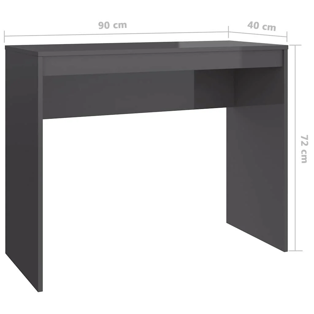 Bureau 90 x 40 x 72 cm gris brillant bois d'ingénierie – vue de dos
