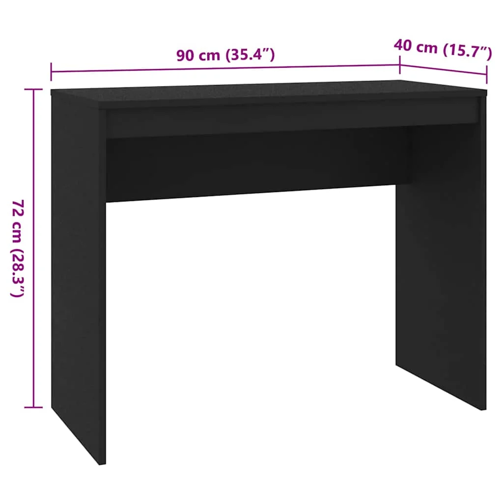 Bureau 90 x 40 x 72 cm noir bois d'ingénierie – vue de dos