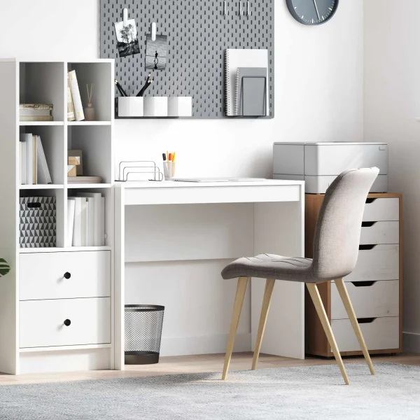 Bureau 90 x 40 x 76 cm blanc bois d'ingénierie – vue d’ensemble