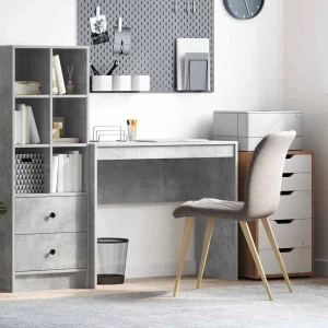 Bureau 90 x 40 x 76 cm gris béton bois d'ingénierie – vue d’ensemble