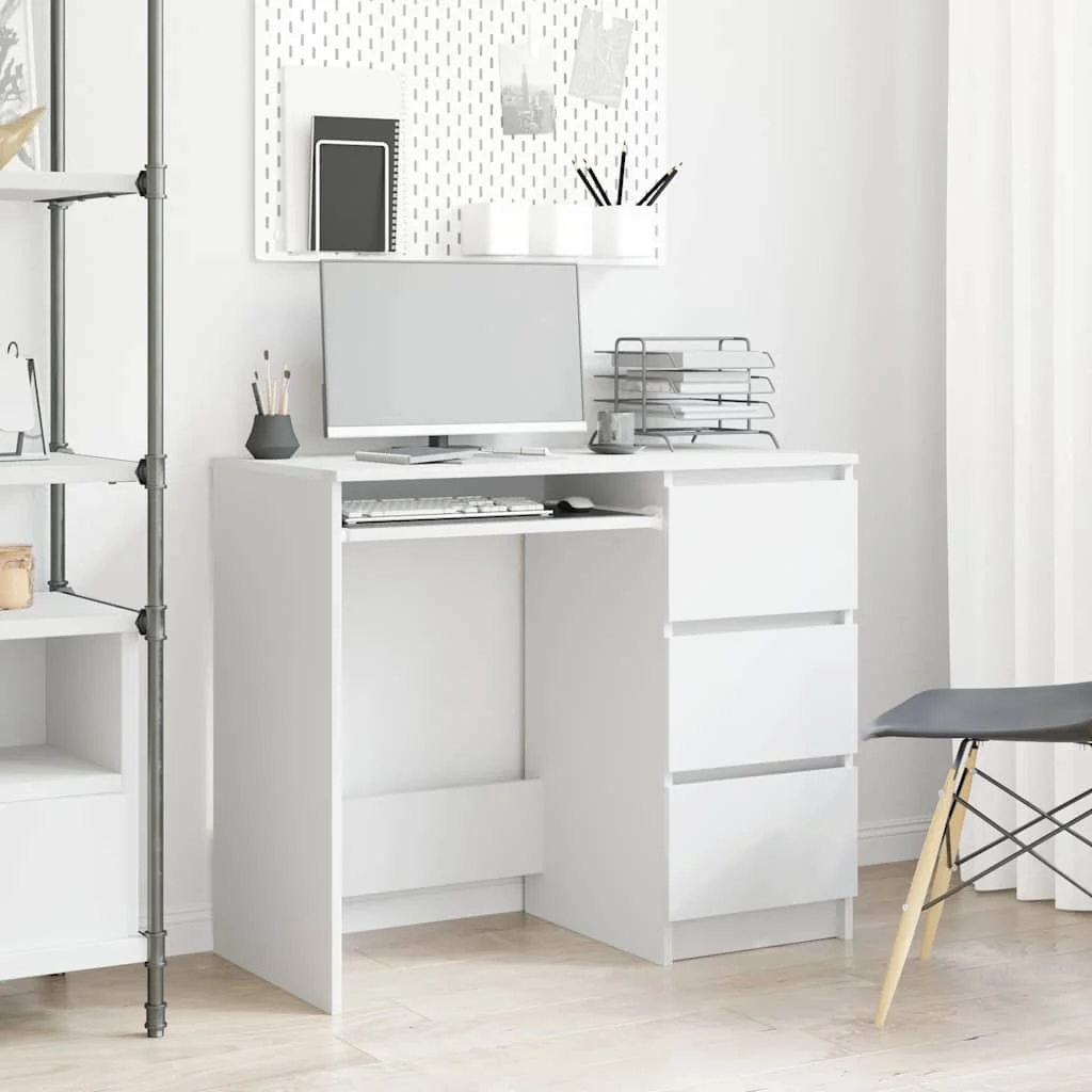 Bureau 90 x 45 x 76 cm blanc bois d'ingénierie – vue d’ensemble