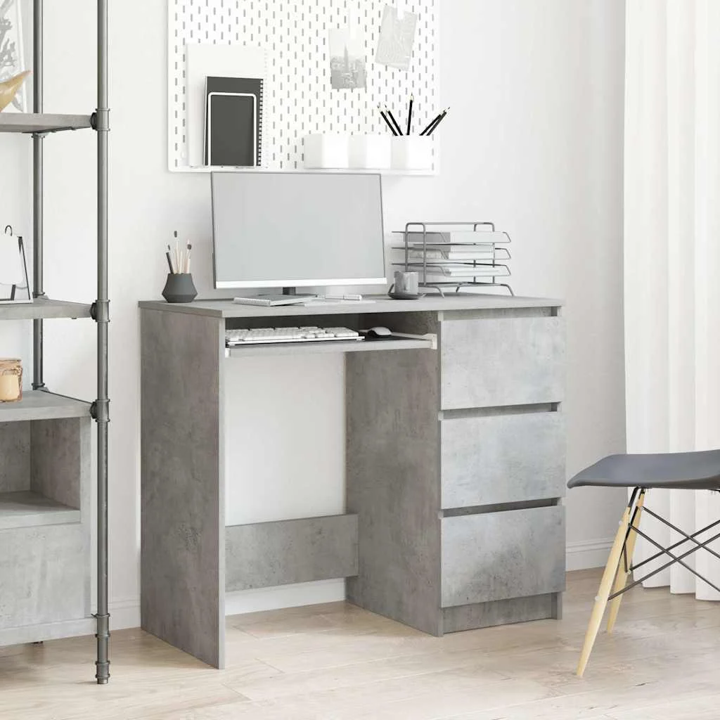 Bureau 90 x 45 x 76 cm gris béton bois d'ingénierie – vue d’ensemble