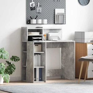 Bureau 90 x 48 x 101,5 cm gris béton bois d'ingénierie – vue d’ensemble