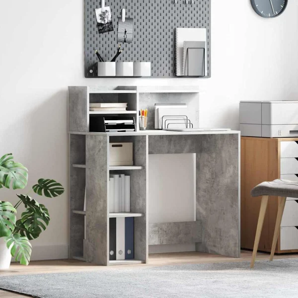 Bureau 90 x 48 x 101,5 cm gris béton bois d'ingénierie – vue d’ensemble