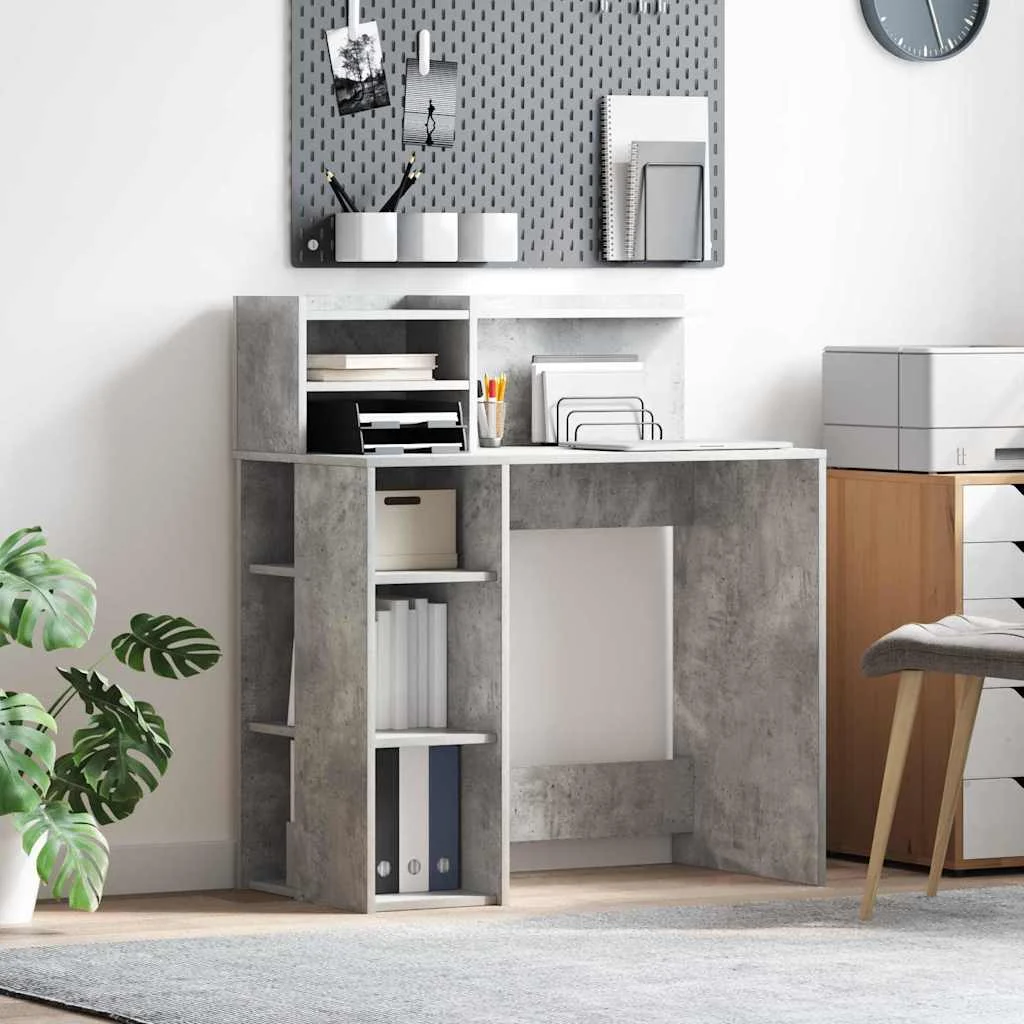 Bureau 90 x 48 x 101,5 cm gris béton bois d'ingénierie – vue d’ensemble