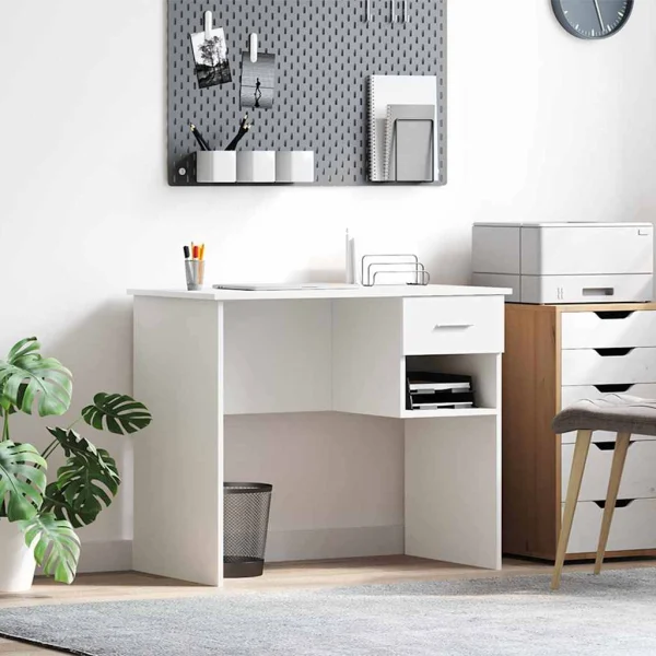 Bureau 90 x 49 x 75 cm blanc bois d'ingénierie – vue d’ensemble