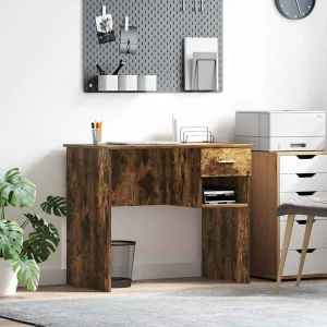 Bureau 90 x 49 x 75 cm chêne fumé bois d'ingénierie – vue d’ensemble