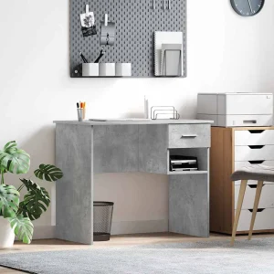 Bureau 90 x 49 x 75 cm gris béton bois d'ingénierie – vue d’ensemble