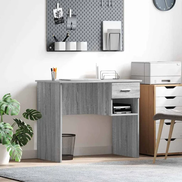 Bureau 90 x 49 x 75 cm sonoma gris bois d'ingénierie – vue d’ensemble