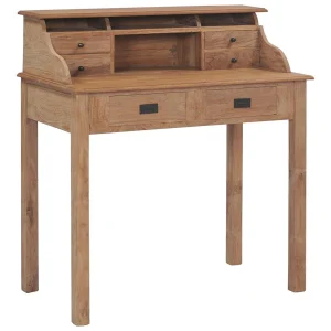Bureau 90 x 50 x 100 cm brun bois massif de teck – vue d’ensemble