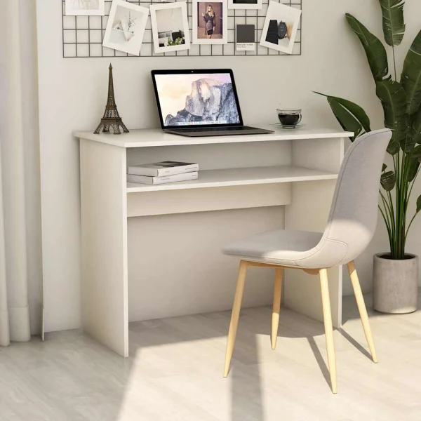 Bureau 90 x 50 x 74 cm blanc bois d'ingénierie – vue d’ensemble