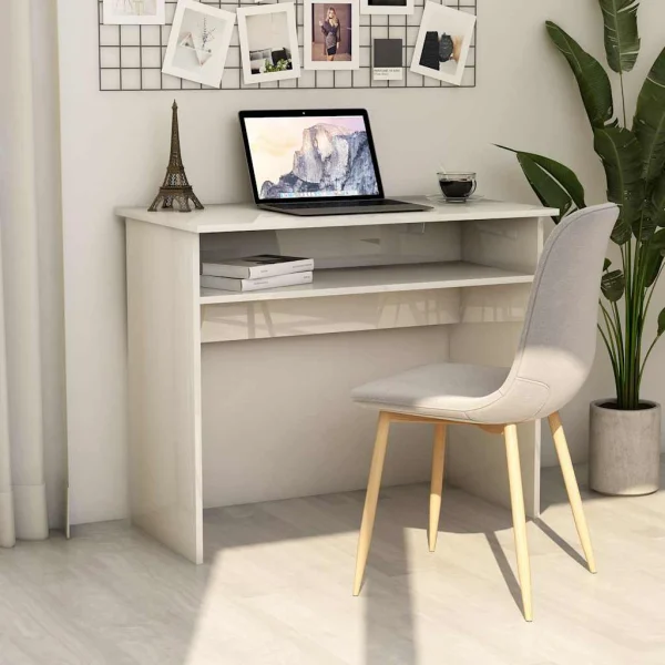 Bureau 90 x 50 x 74 cm blanc brillant bois d'ingénierie – vue d’ensemble