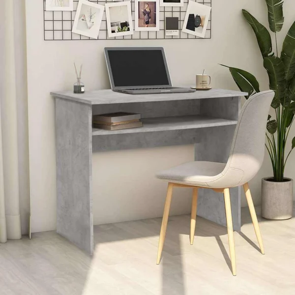Bureau 90 x 50 x 74 cm gris béton bois d'ingénierie – vue d’ensemble