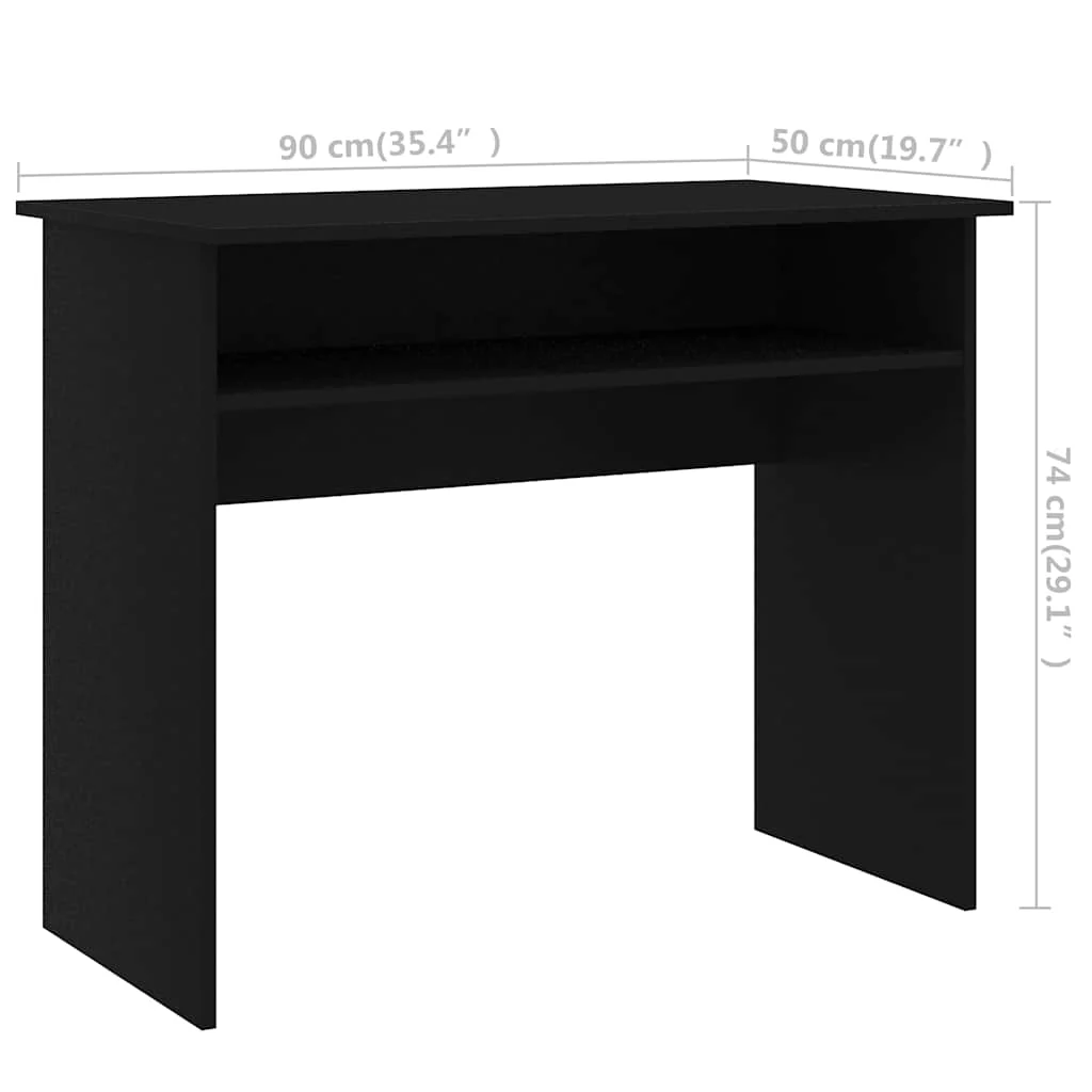 Bureau 90 x 50 x 74 cm noir bois d'ingénierie – vue de dos